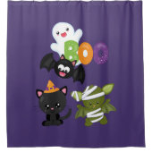 Cute Halloween Cat, Bat, Mummy & Ghost Douchegordijn (Voorkant)
