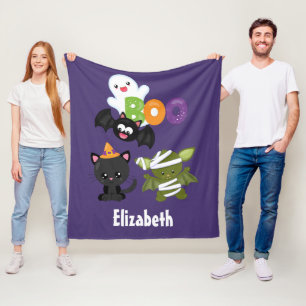 Cute Halloween Cat, Bat, Mummy & Ghost Fleece Deken