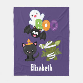Cute Halloween Cat, Bat, Mummy & Ghost Fleece Deken