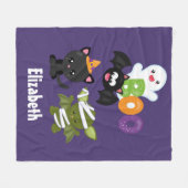 Cute Halloween Cat, Bat, Mummy & Ghost Fleece Deken (Voorkant (Horizontaal))
