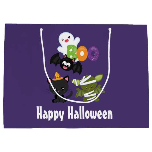 Cute Halloween Cat, Bat, Mummy & Ghost Groot Cadeauzakje (Achterkant)