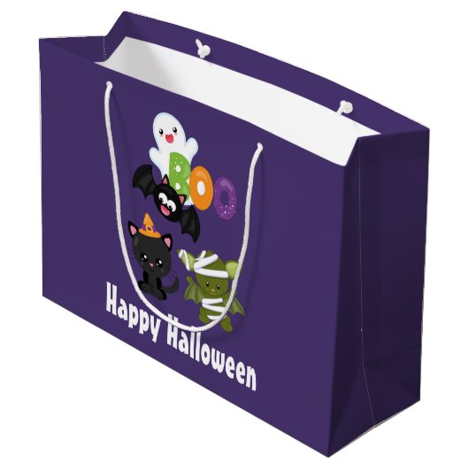 Cute Halloween Cat, Bat, Mummy & Ghost Groot Cadeauzakje (Achterkant Gekanteld)