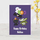 Cute Halloween Cat, Bat, Mummy & Ghost Kaart (Gele Bloem)