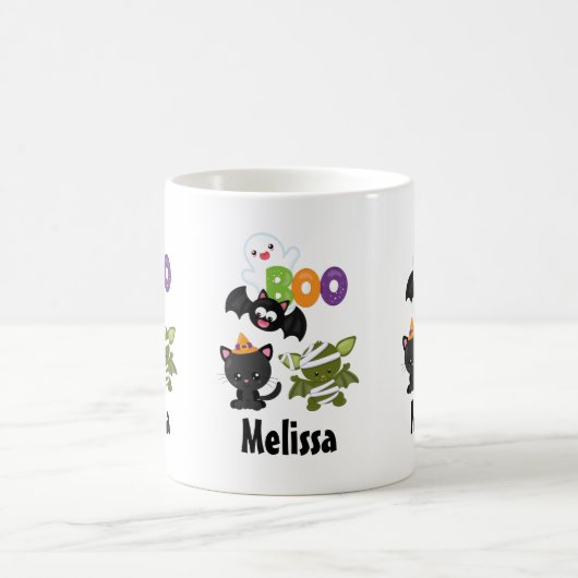 Cute Halloween Cat, Bat, Mummy & Ghost Koffiemok (Center)