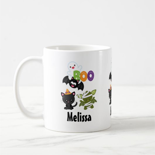 Cute Halloween Cat, Bat, Mummy & Ghost Koffiemok (Links)