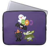 Cute Halloween Cat, Bat, Mummy & Ghost Laptop Sleeve (Voorkant)
