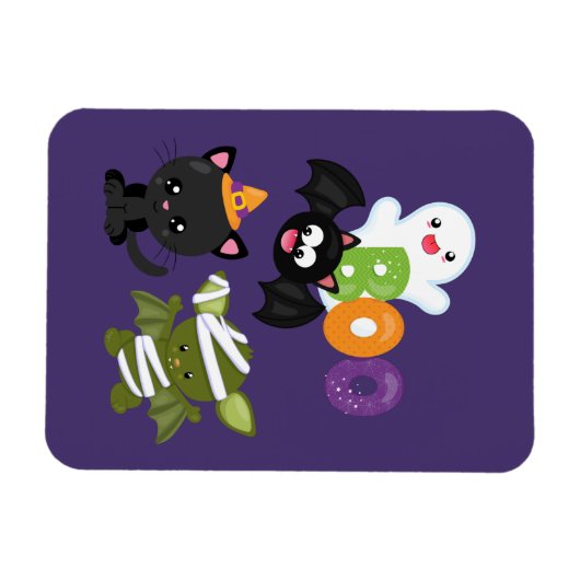Cute Halloween Cat, Bat, Mummy & Ghost Magneet (Horizontaal)
