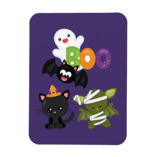 Cute Halloween Cat, Bat, Mummy & Ghost Magneet