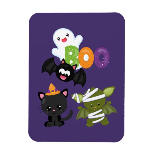 Cute Halloween Cat, Bat, Mummy & Ghost Magneet (Verticaal)