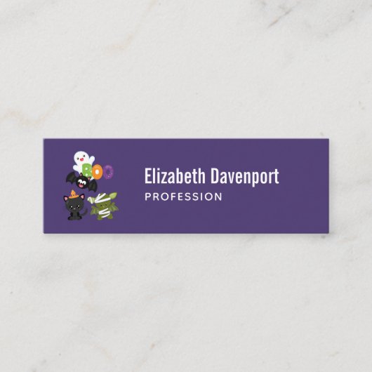 Cute Halloween Cat, Bat, Mummy & Ghost Mini Visitekaartje (Voorkant)