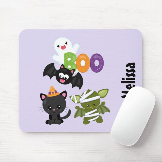 Cute Halloween Cat, Bat, Mummy & Ghost Muismat (Met muis)