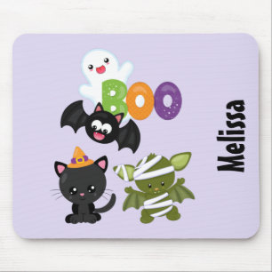 Cute Halloween Cat, Bat, Mummy & Ghost Muismat