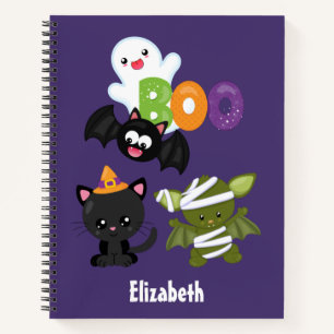 Cute Halloween Cat, Bat, Mummy & Ghost Notitieboek