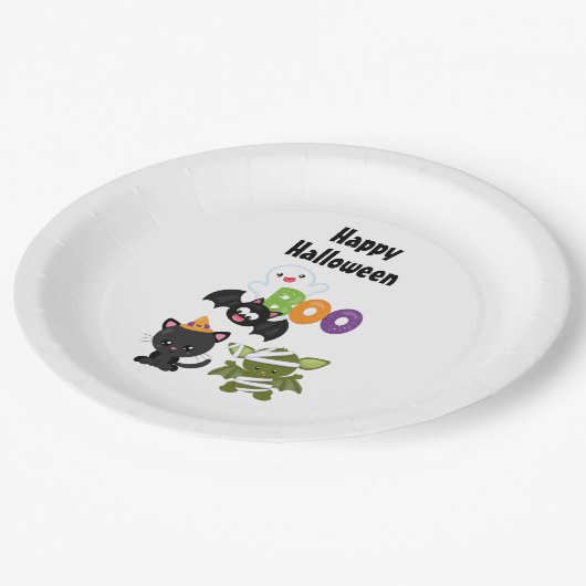 Cute Halloween Cat, Bat, Mummy & Ghost Papieren Bordje (Gekanteld)