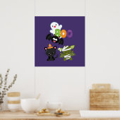 Cute Halloween Cat, Bat, Mummy & Ghost Poster (Keuken)
