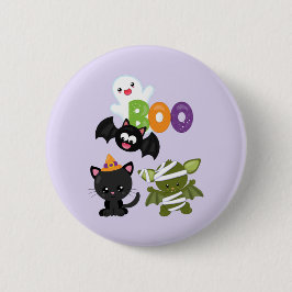 Cute Halloween Cat, Bat, Mummy & Ghost Ronde Button 5,7 Cm