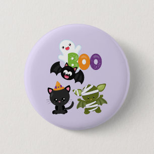 Cute Halloween Cat, Bat, Mummy & Ghost Ronde Button 5,7 Cm