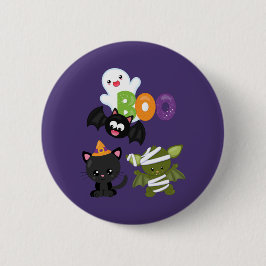 Cute Halloween Cat, Bat, Mummy & Ghost Ronde Button 5,7 Cm