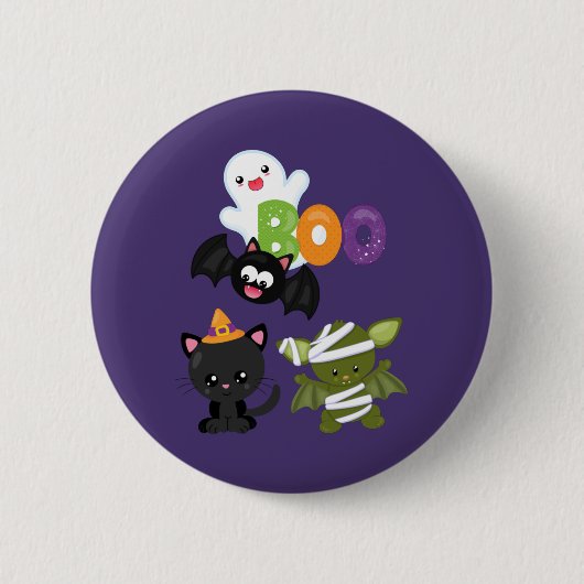 Cute Halloween Cat, Bat, Mummy & Ghost Ronde Button 5,7 Cm (Voorkant)