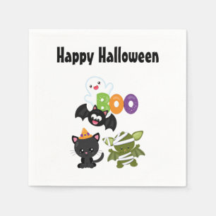 Cute Halloween Cat, Bat, Mummy & Ghost Servet