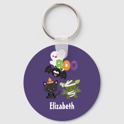 Cute Halloween Cat, Bat, Mummy & Ghost Sleutelhanger (Voorkant)