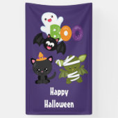 Cute Halloween Cat, Bat, Mummy & Ghost Spandoek (Verticaal)