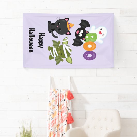 Cute Halloween Cat, Bat, Mummy & Ghost Spandoek (Insitu)