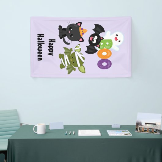 Cute Halloween Cat, Bat, Mummy & Ghost Spandoek (Beurs)