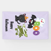 Cute Halloween Cat, Bat, Mummy & Ghost Spandoek (Horizontaal)