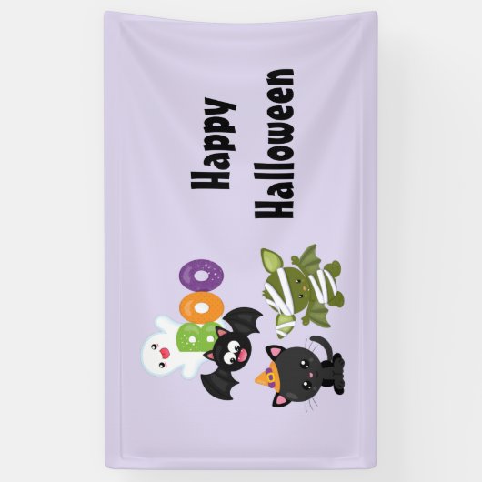 Cute Halloween Cat, Bat, Mummy & Ghost Spandoek (Verticaal)