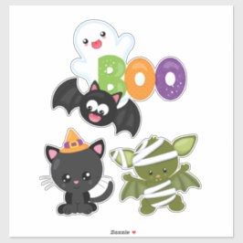 Cute Halloween Cat, Bat, Mummy & Ghost Sticker