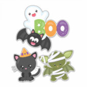 Cute Halloween Cat, Bat, Mummy & Ghost Sticker (Voorkant)