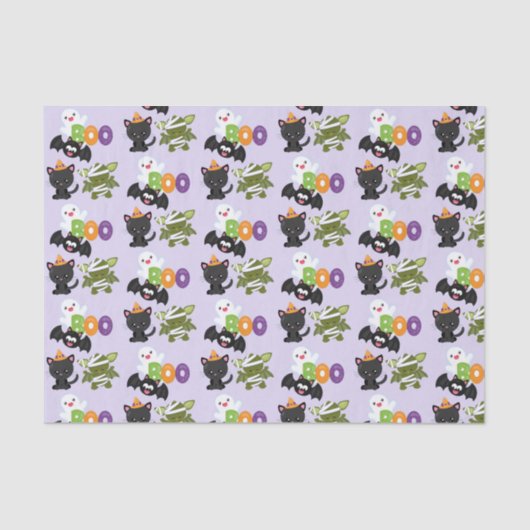 Cute Halloween Cat, Bat, Mummy & Ghost Tissuepapier (Voorkant)