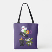 Cute Halloween Cat, Bat, Mummy & Ghost Tote Bag (Achterkant)