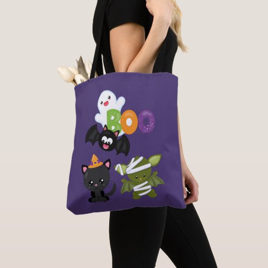 Cute Halloween Cat, Bat, Mummy & Ghost Tote Bag (Dichtbij)