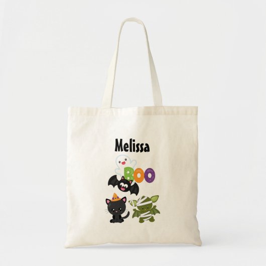 Cute Halloween Cat, Bat, Mummy & Ghost Tote Bag (Voorkant)