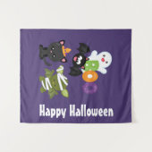Cute Halloween Cat, Bat, Mummy & Ghost Wandkleed (Voorkant (horizontaal))