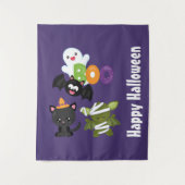 Cute Halloween Cat, Bat, Mummy & Ghost Wandkleed (Voorkant)