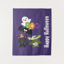 Cute Halloween Cat, Bat, Mummy & Ghost Wandkleed