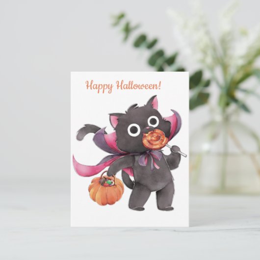 Cute Halloween Cat Briefkaart (Staand voorkant)