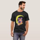 Cute Halloween Cat Costume Witch Hat and Moon T-shirt (Voorkant volledig)
