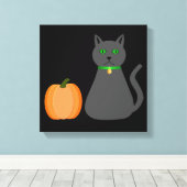 Cute Halloween Cat en Pumpkin Canvas Afdruk (Insitu (Houten vloer))