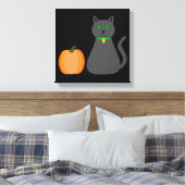 Cute Halloween Cat en Pumpkin Canvas Afdruk (Insitu (Slaapkamer))