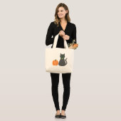 Cute Halloween Cat en Pumpkin Grote Tote Bag (Voorkant (model))