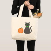 Cute Halloween Cat en Pumpkin Grote Tote Bag (Voorkant (product))