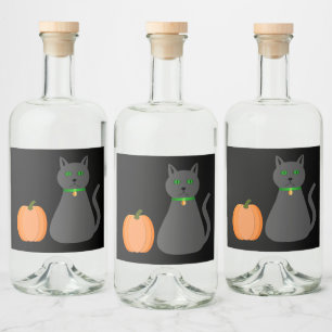 Cute Halloween Cat en Pumpkin Likeurfles Etiket