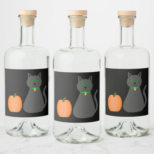 Cute Halloween Cat en Pumpkin Likeurfles Etiket (Flessen)