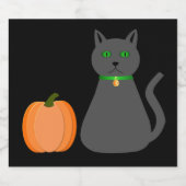 Cute Halloween Cat en Pumpkin Likeurfles Etiket (Enkel label)