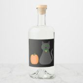 Cute Halloween Cat en Pumpkin Likeurfles Etiket (Voorkant)