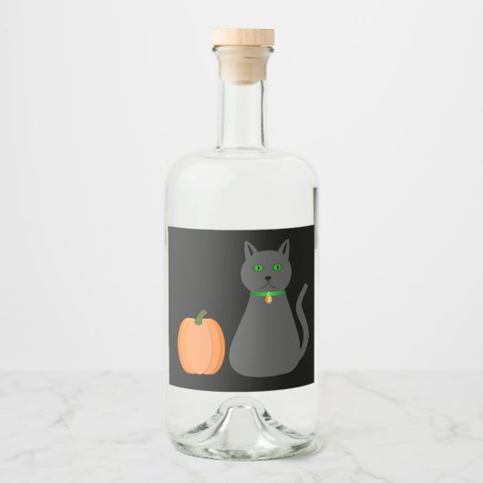 Cute Halloween Cat en Pumpkin Likeurfles Etiket (Voorkant)